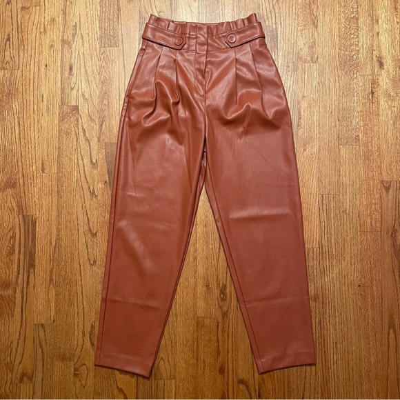 NWOT Ann Taylor The Faux Leather Paperbag Ankle Pants in Morrocan Spice Size 00 - Picture 3 of 15
